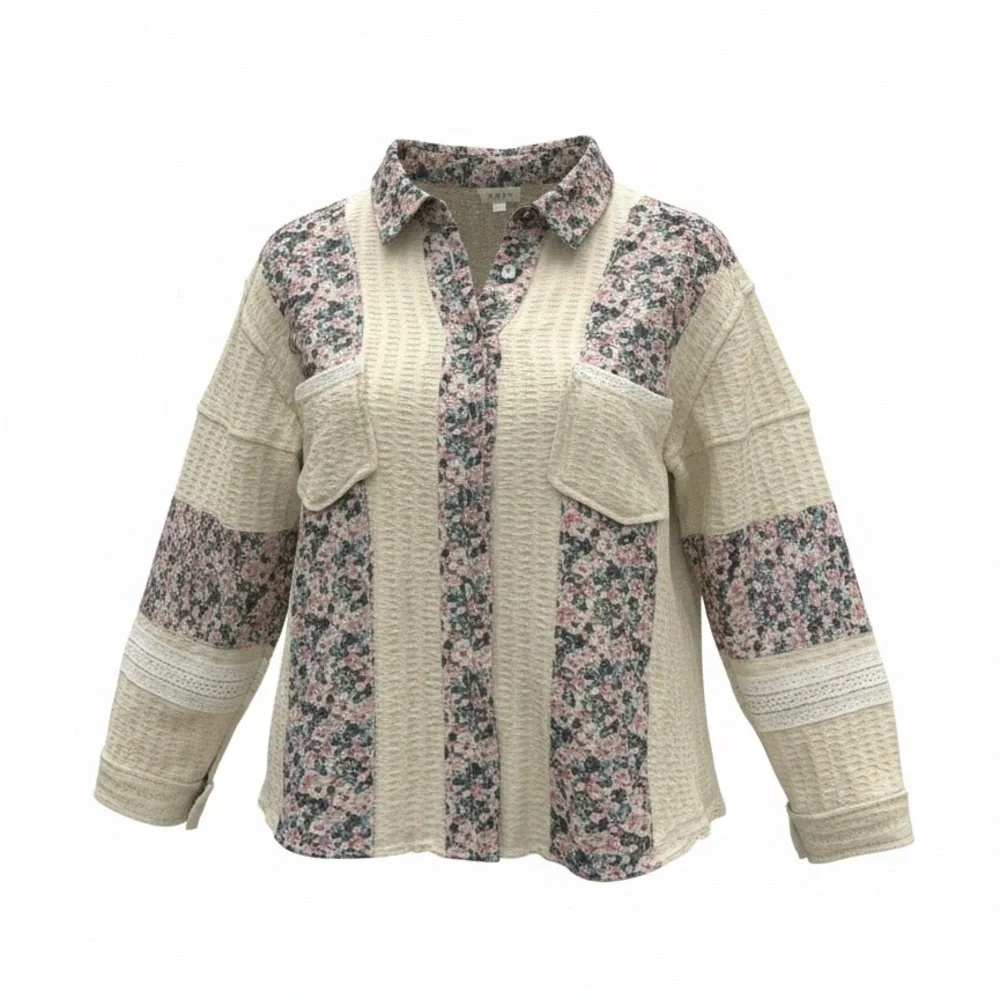 POL Floral Knit Shirt with Pink and Cream Accents - Picture 11 of 16